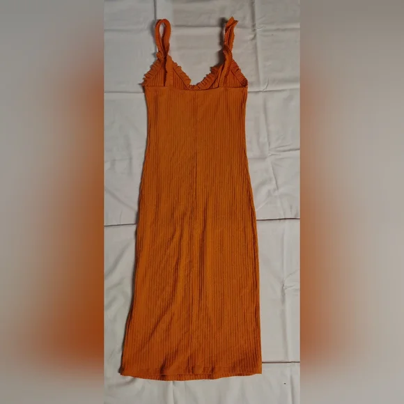 Zara Women's Orange Ribbed Knit Midi Sleeveless Dress S - Picture 4 of 4